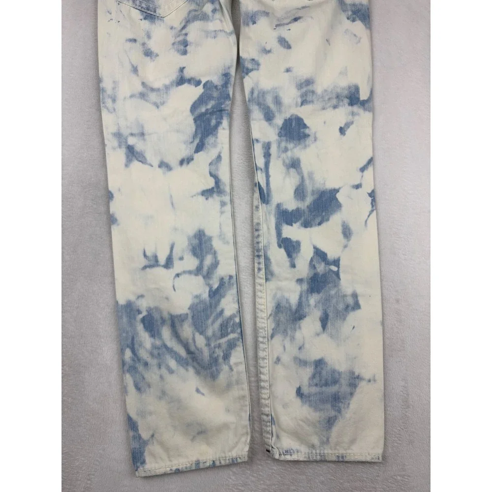 True Religion Mens 34x34 Jeans Skinny Distressed Cloudy Sky Blue Acid Wash Denim